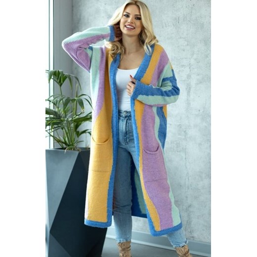 Kolorowy długi kardigan damski 30087/2 ze sklepu intimiti.pl w kategorii Swetry damskie - zdjęcie 187902199