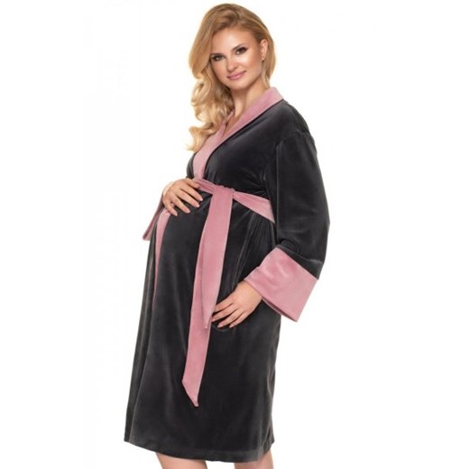 Miękki welurowy szlafrok damski grafitowy 0201 ze sklepu intimiti.pl w kategorii Szlafroki damskie - zdjęcie 187902298