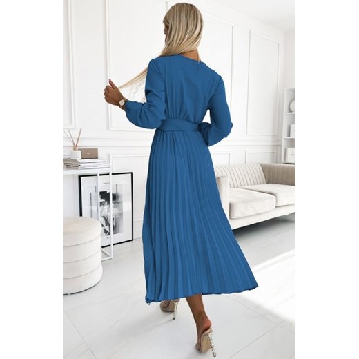 Numoco 504-5 VIVIANA plisowana sukienka midi z dekoltem, długim rękawkiem i Numoco intimiti.pl