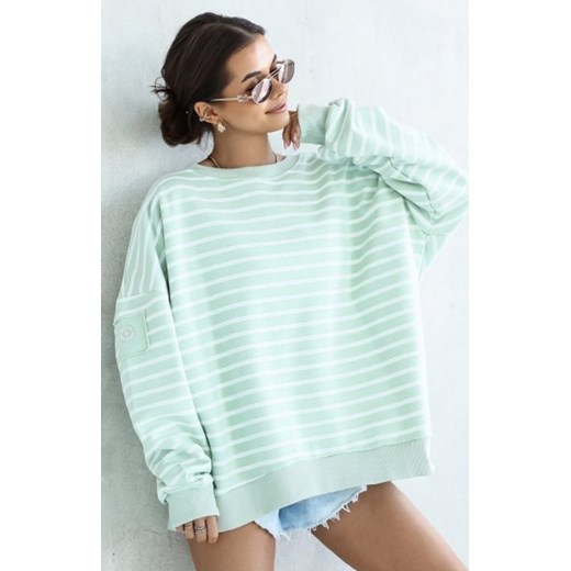 Oversizowa bluza damska w paski pistacja Flowy ze sklepu intimiti.pl w kategorii Bluzy damskie - zdjęcie 187902447