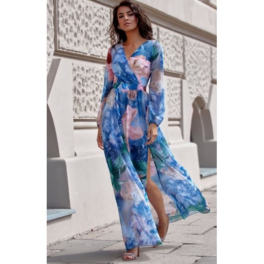 Długa sukienka w kolorowy print 0419/67D ze sklepu intimiti.pl w kategorii Sukienki - zdjęcie 187902508