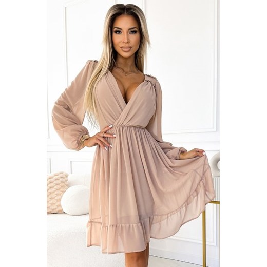 Numoco 538-1 MILA szyfonowa sukienka midi z długim rękawkiem i dekoltem ze sklepu intimiti.pl w kategorii Sukienki - zdjęcie 187902538