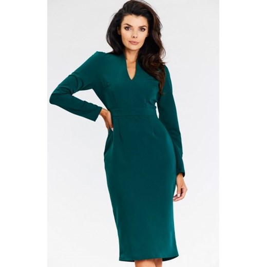 Awama A667 ołówkowa sukienka midi zielona ze sklepu intimiti.pl w kategorii Sukienki - zdjęcie 187902578