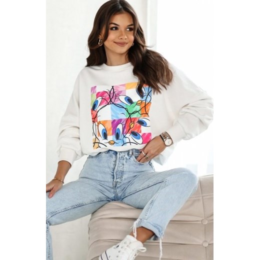 Oversizowa bluza damska Tweety Nowy ecru ze sklepu intimiti.pl w kategorii Bluzy damskie - zdjęcie 187902657