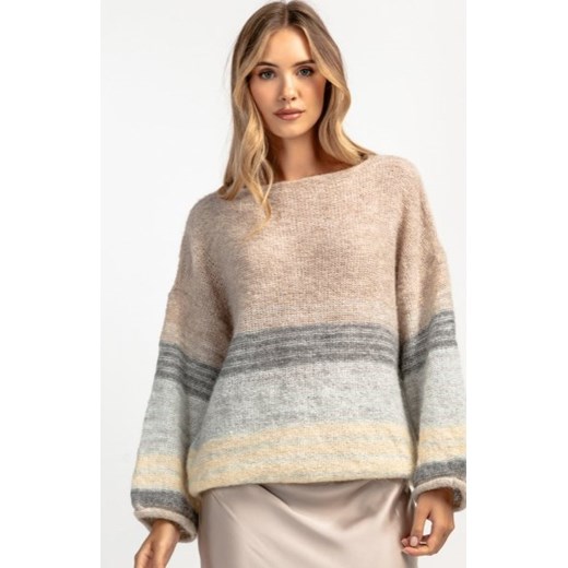 Oversizowy sweter wełniany w paski latte ze sklepu intimiti.pl w kategorii Swetry damskie - zdjęcie 187903465