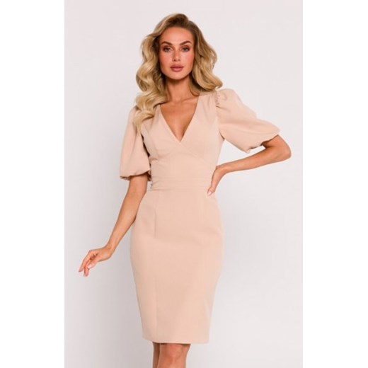 Moe sukienka z dekoltem i mocno zaznaczoną talią beżowa M779 ze sklepu intimiti.pl w kategorii Sukienki - zdjęcie 187903568