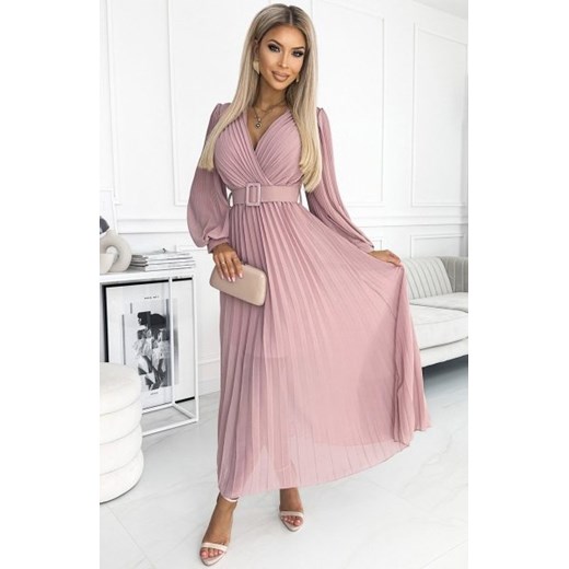 Numoco 414-2 KLARA plisowana sukienka z paskiem i dekoltem ze sklepu intimiti.pl w kategorii Sukienki - zdjęcie 187903938