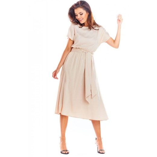 Elegancka sukienka midi beżowa A296 ze sklepu intimiti.pl w kategorii Sukienki - zdjęcie 187903977