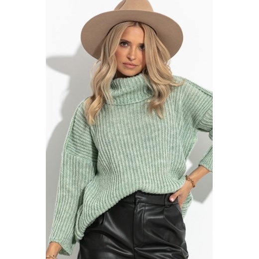 Sweter z golfem zielony Fobya F1270 ze sklepu intimiti.pl w kategorii Swetry damskie - zdjęcie 187904436