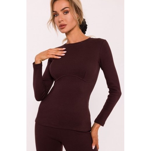 Moe prążkowana bluzka brązowa M817 ze sklepu intimiti.pl w kategorii Bluzki damskie - zdjęcie 187904447