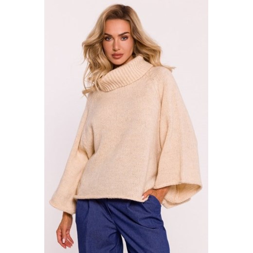 Moe sweter z golfem i szerokimi rękawami beżowy M822 ze sklepu intimiti.pl w kategorii Swetry damskie - zdjęcie 187904788