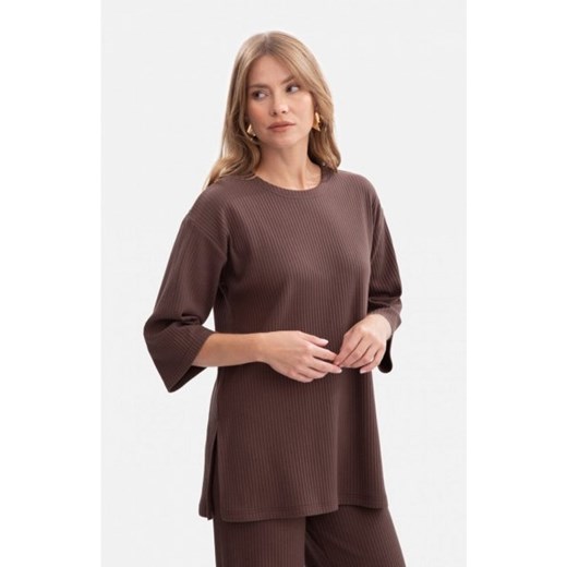 Bewear B301 bluzka z dzianiny prążkowanej brązowa ze sklepu intimiti.pl w kategorii Bluzki damskie - zdjęcie 187904977