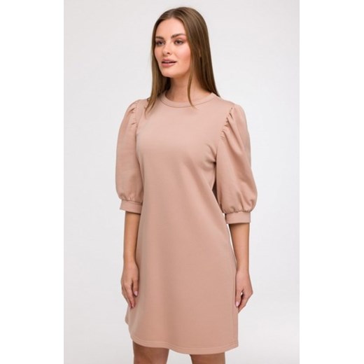 Bewear B291 sukienka z bufiastymi rękawami mokka ze sklepu intimiti.pl w kategorii Sukienki - zdjęcie 187905327