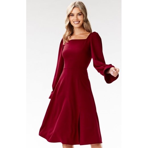 Awama A695 elegancka sukienka midi z dekoltem w karo ze sklepu intimiti.pl w kategorii Sukienki - zdjęcie 187905405