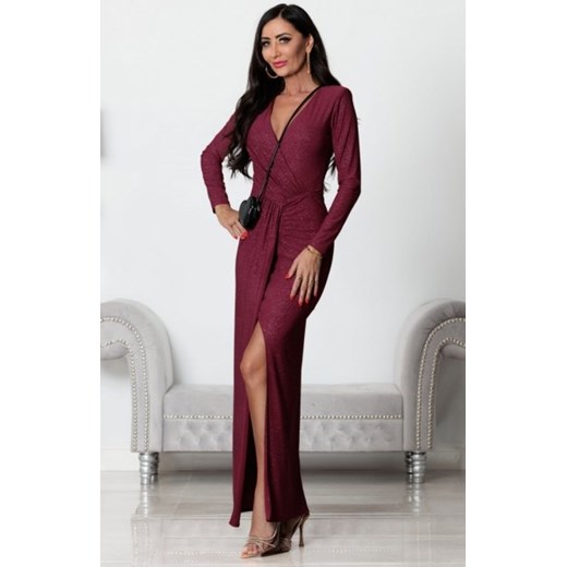 Wieczorowa bordowa długa sukienka z poświatą Hera ze sklepu intimiti.pl w kategorii Sukienki - zdjęcie 187905487