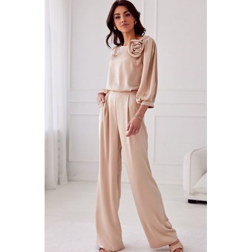 *Długie satynowe spodnie z wysokim stanem beżowe ze sklepu intimiti.pl w kategorii Spodnie damskie - zdjęcie 187905526