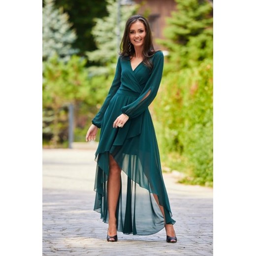 Asymetryczna maxi sukienka szyfonowa ciemny zielony ze sklepu intimiti.pl w kategorii Sukienki - zdjęcie 187906165