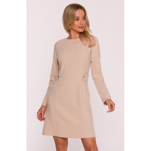 Stylove S419 sukienka z ozdobnymi guzikami w talii beżowa ze sklepu intimiti.pl w kategorii Sukienki - zdjęcie 187906526