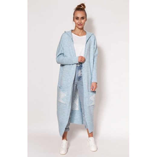 MKM PA020 długi kardigan z kapturem błękitny ze sklepu intimiti.pl w kategorii Swetry damskie - zdjęcie 187906628
