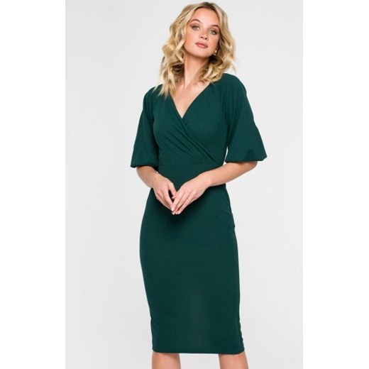 Kopertowa sukienka z bufiastymi rękawami zielona K152 ze sklepu intimiti.pl w kategorii Sukienki - zdjęcie 187906788