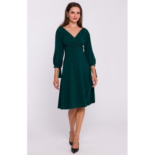 Stylove S383 sukienka rozkloszowana z wiązanymi rękawami zielona ze sklepu intimiti.pl w kategorii Sukienki - zdjęcie 187907316