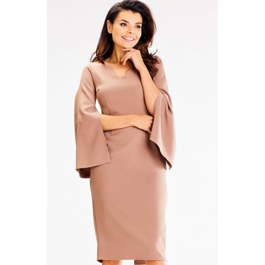 Awama A596 sukienka z szerokimi rękawami cappucino ze sklepu intimiti.pl w kategorii Sukienki - zdjęcie 187907765