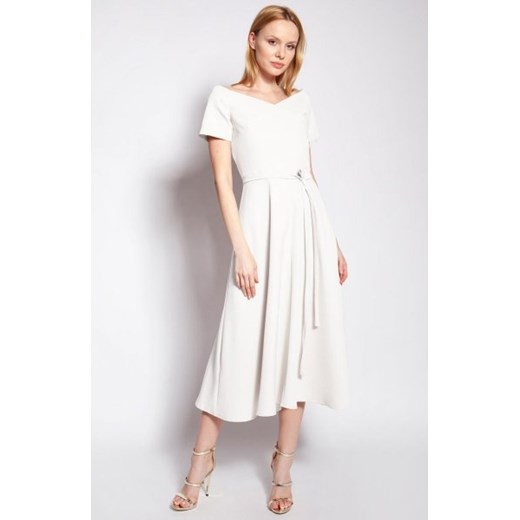 Sukienka trapezowa midi ecru SUK181 ze sklepu intimiti.pl w kategorii Sukienki - zdjęcie 187907866