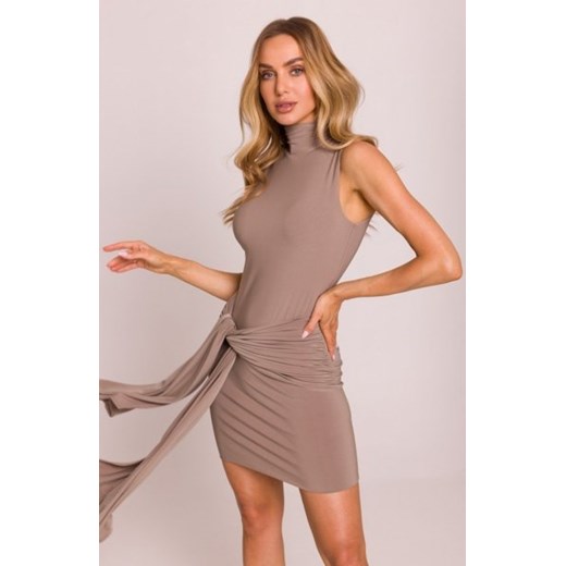 Moe sukienka mini z wiązanymi szarfami beżowa M841 ze sklepu intimiti.pl w kategorii Sukienki - zdjęcie 187907939