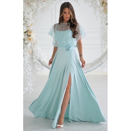 Bicotone długa sukienka z cekinowym bolerkiem miętowa ze sklepu intimiti.pl w kategorii Sukienki - zdjęcie 187908025