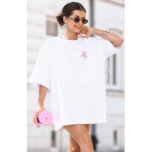 Oversize’owa biała koszulka gwiazda ze sklepu intimiti.pl w kategorii Bluzki damskie - zdjęcie 187908206