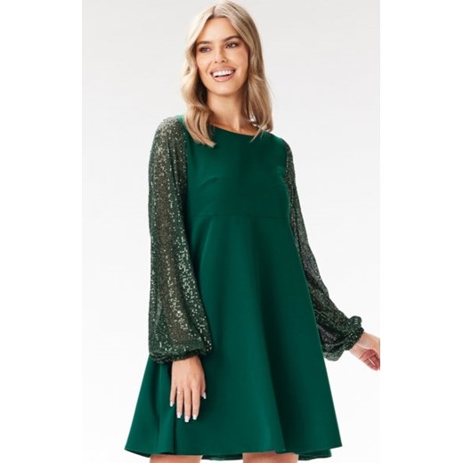 Awama A694 sukienka z cekinowymi rękawami zielona ze sklepu intimiti.pl w kategorii Sukienki - zdjęcie 187908338