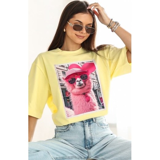 Oversizowy t-shirt damski lama żółty ze sklepu intimiti.pl w kategorii Bluzki damskie - zdjęcie 187908565