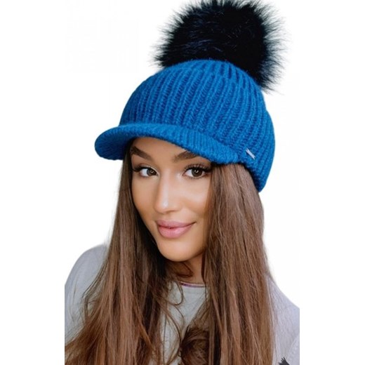 Kamea Amarylis czapka z daszkiem i pomponem chabrowa ze sklepu intimiti.pl w kategorii Czapki zimowe damskie - zdjęcie 187908789