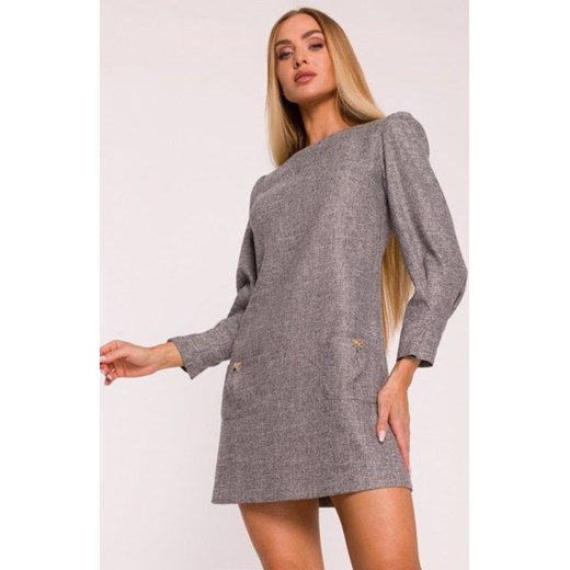 Moe sukienka tweedowa z kieszonkami grafitowa M870 ze sklepu intimiti.pl w kategorii Sukienki - zdjęcie 187908889