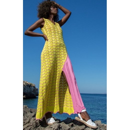 Długa ażurowa sukienka letnia yellow F1460 ze sklepu intimiti.pl w kategorii Sukienki - zdjęcie 187909116