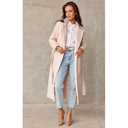 Długi płaszcz z wiązaniem jasny beż 0017 ze sklepu intimiti.pl w kategorii Płaszcze damskie - zdjęcie 187909139