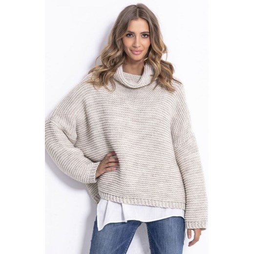 *Oversizowy sweter z golfem Fobya F811 beżowy ze sklepu intimiti.pl w kategorii Swetry damskie - zdjęcie 187909166