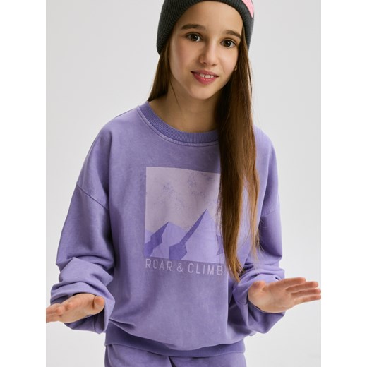 Reserved - Bawełniana bluza z nadrukiem - fioletowy ze sklepu Reserved w kategorii Bluzki dziewczęce - zdjęcie 187909557