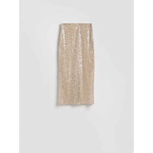 Reserved - Cekinowa spódnica midi - kremowy ze sklepu Reserved w kategorii Spódnice - zdjęcie 187911018