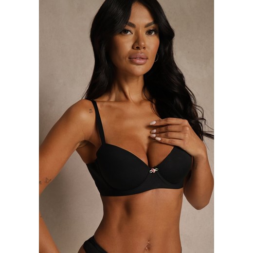 Czarny Gładki Biustonosz o Klasycznym Fasonie Amanei ze sklepu renee.pl w kategorii Biustonosze - zdjęcie 187912436