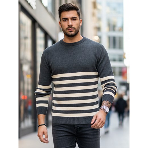 Sweter męski w paski ciemnoszary Dstreet WX2133 ze sklepu DSTREET.PL w kategorii Swetry męskie - zdjęcie 187912765