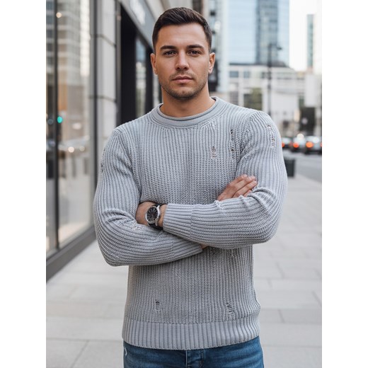 Sweter męski jasnoszary Dstreet WX1989 ze sklepu DSTREET.PL w kategorii Swetry męskie - zdjęcie 187912766