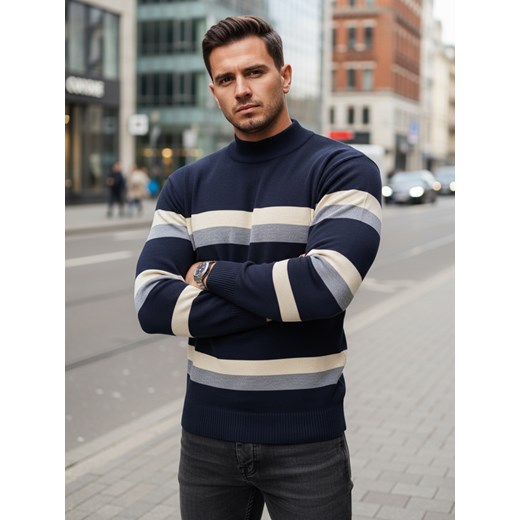 Sweter męski półgolf w paski granatowy Dstreet WX2126 ze sklepu DSTREET.PL w kategorii Swetry męskie - zdjęcie 187912768