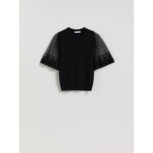 Reserved - Bluzka z ozdobnymi rękawami - czarny ze sklepu Reserved w kategorii Swetry damskie - zdjęcie 187913556