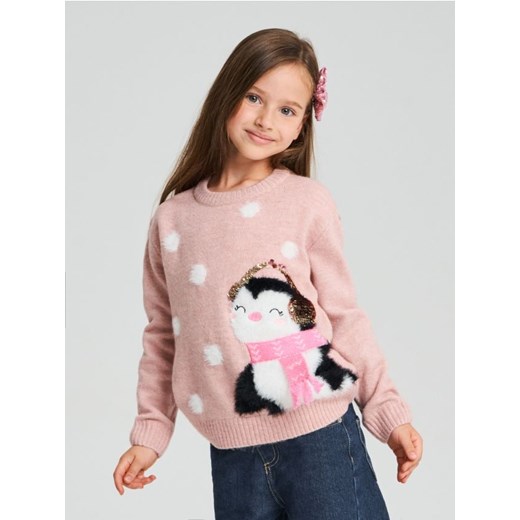 Sinsay - Świąteczny sweter z pingwinem zdobionym cekinami - różowy ze sklepu Sinsay w kategorii Swetry dziewczęce - zdjęcie 187914068