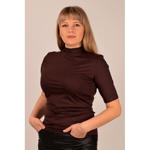 Babell Layla bluzka ze stójką i krótkim rękawem brąz ze sklepu kontri.pl w kategorii Bluzki damskie - zdjęcie 187914839