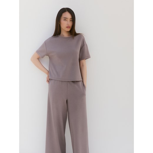 Reserved - T-shirt regular z modalem - beżowy ze sklepu Reserved w kategorii Bluzki damskie - zdjęcie 187915216