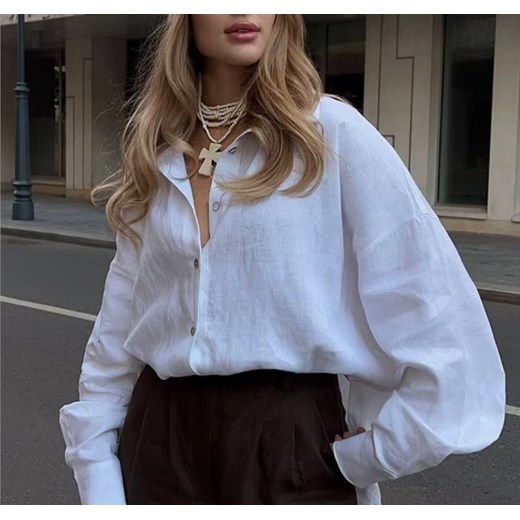 Damska lekka koszula oversize - Biały S ze sklepu Intimica.pl w kategorii Koszule damskie - zdjęcie 187917585