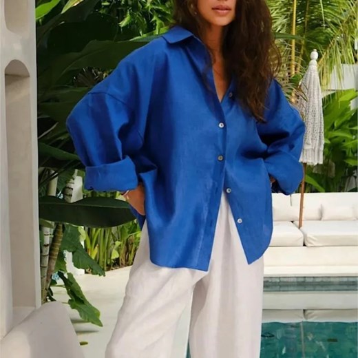 Damska lekka koszula oversize - Niebieski S ze sklepu Intimica.pl w kategorii Koszule damskie - zdjęcie 187917595