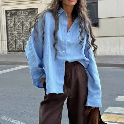 Damska lekka koszula oversize - Błękitny S ze sklepu Intimica.pl w kategorii Koszule damskie - zdjęcie 187917607